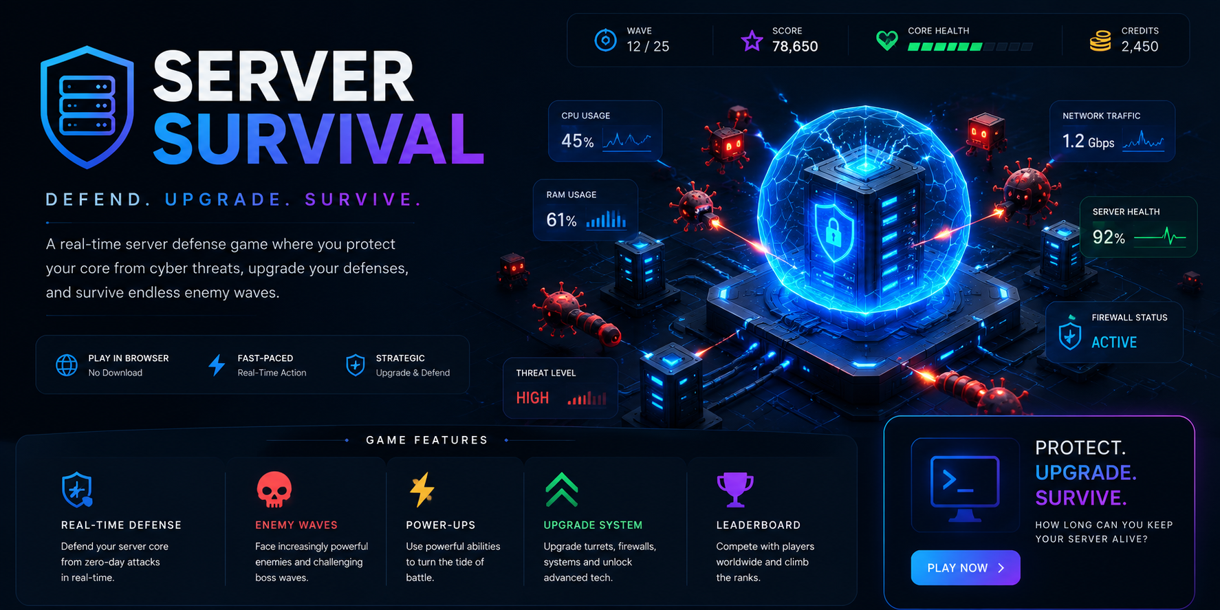 Server Survival — real-time server defense game
